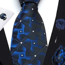 AXLON Men 3D Geometric Design Tie Set With Pocket Square-Cufflink & Flower Pin image 3