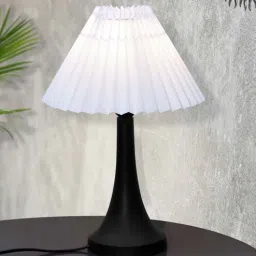 homesake Black Metal Table Lamp with Fabric Shade, E27 holder, Cone, Pleated White Shade-picture-44