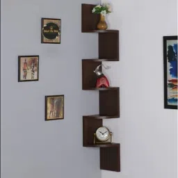Corner Zigzag wall Mounted Floating 5 Rack Shelves/Shelf Wooden Home Decor MDF (Medium Density Fiber) Wall Shelf-32