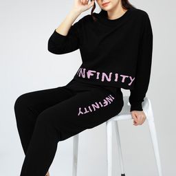 Zeyo Typography Printed Round Neck Long Sleeves T-shirt With Joggers-image-17