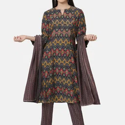 FFU Ethnic Motifs Printed A-line Kurta with Trousers & With Dupatta image 3