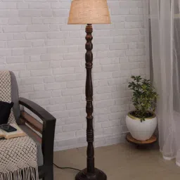 homesake Designer Beige Cotton Shade Club Floor Lamp With Wood Base-picture-10
