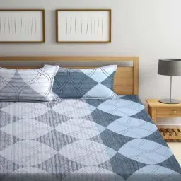 arrabi Multicolor Geometric 300 TC Cotton Blend Double King Sized Bedsheet With 2 Pillow Covers-picture-41
