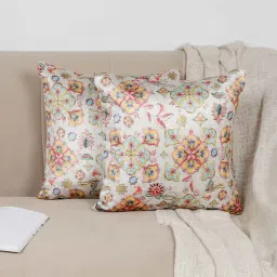 mfd home furnishing White Velvet Floral 16x16 inches Cushion Covers (Pack of 2)-picture-12