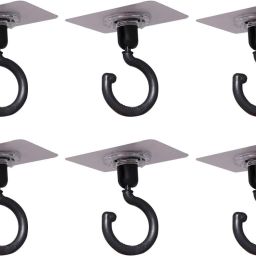 6 Pack 360°Rotating Ceiling Wall Adhesive Hooks, Hanging Clothes,Bag,Hat Hook 6-11