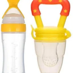 Baby Food Feeder Bottle With Spoon And Silicone Fruit Nibler With Free Bibs 2pcs - Silicone-27