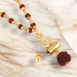 OM Trishul and Shiva Damru with 24 Inch Rudraksh Mala Gold-plated Alloy Pendant-image-24