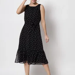 Women A-line Black Midi/Calf Length Dress-image-96