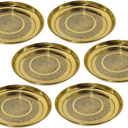 Handmade Brass Dinner Plate/Thali ForDining , 10 INCH Floral - Set of 6 Piece Dinner Plate-image-29