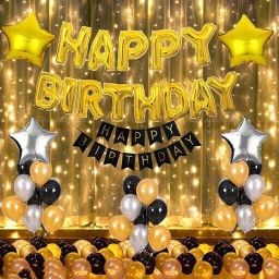 Solid 1 Set of Happy Birthday Foil WITH 2 set of 9 mtr fairy light Balloon Bouquet-19