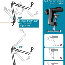 souvenir Microphone Stand, Professional Mic Stand with Dual Layered Mic Pop Filter Heavy Duty Microphone Suspension Boom Scissor Arm Stand and Windscreen Mask Shield for Recordings, Broadcasting, Streaming, Singing Music Stand Microphone Stand Heavy Duty Condenser Mic Stand image 3