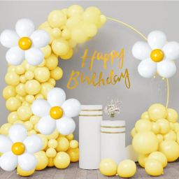 88pcs Yellow Pastel White Floral Birthday Decor Combo-image-4