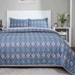 maspar Blue Cotton Polyester Geometric Print 110 GSM Double Bed Quilt-picture-13