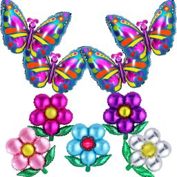 Solid 9 Pcs Foil Flower Butterfly Balloons Colorful Butterfly Balloon-image-56
