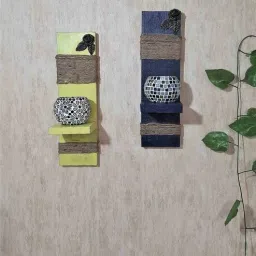Multicolour Wood (Set of 2) Floating Wall Shelf by Disoo Fashions-picture-37