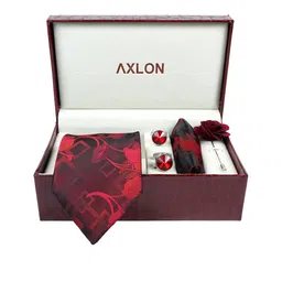 AXLON Men Printed Tie Set With Pocket Square, Cufflink & Flower Pin image 4