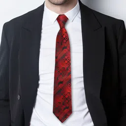 AXLON Men Geometric Design Tie Set With Pocket Square-Cufflink & Flower Pin image 4