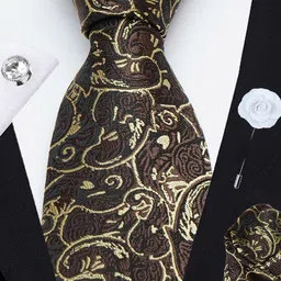 AXLON Men Printed Tie Set With Pocket Square, Cufflink & Flower Pin image 2