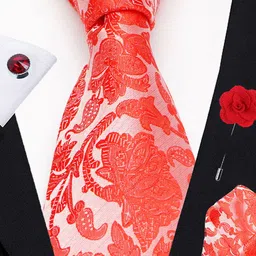 AXLON Set Of 4 Printed Necktie Pocket Square With Cufflink & Flower Pin Accessory Gift Set image 2