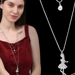 Shining Diva Fashion Silver-Toned & White Silver-Plated Layered Necklace-image-47