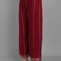 KALINI Ethnic Motifs Embroidered Regular Mirror Work Kurta with Palazzos & Dupatta image 5