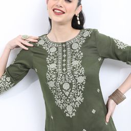 KETCH Floral Embroidered Regular Thread Work Kurta With Trousers-picture-50