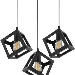 Cube Square Shape Metal Black Home Decorative Stylish Classic Ceiling Hanging Pendant Light Modern Lighting Roof Lamp Chandelier Vintage Lamp jhar Unique Wall For Hall Dining Kitchen Living Room Hallway (Bulb Not Included) Chandelier Ceiling Lamp-23