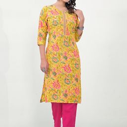 Label Khoj Floral Printed Regular Thread Work Kurta With Trousers & Dupatta image 3