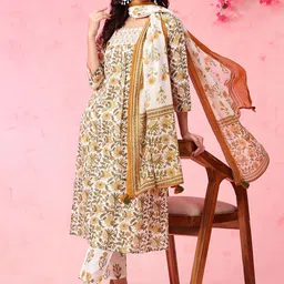 Anouk Women Ethnic Motifs Embroidered Empire Pure Cotton Kurta with Trousers & With Dupatta-34