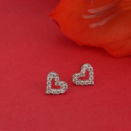 Carlton London Rhodium Plated 925 Sterling Silver Heart-Shaped Stone-Studded Studs-39