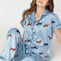I like me Blue & Red Conversational Printed Satin Night Suit-image-71