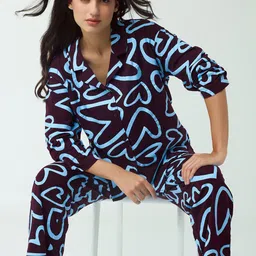 I like me Blue Heart Printed Pure Cotton Night suit-image-18