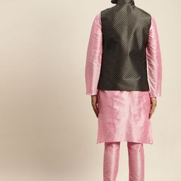 SOJANYA Men Pink Kurta with Pyjamas & Nehru Jacket image 2