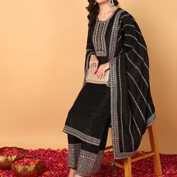 KALINI Ethnic Motifs Embroidered Regular Sequinned Kurta with Palazzos & Dupatta-32