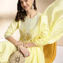 Anouk Ethnic Motifs Embroidered Round Neck Straight Kurta with Trousers & Dupatta-30
