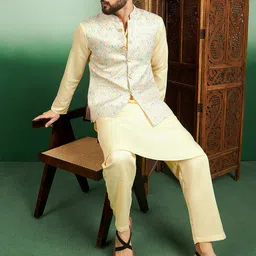 House of Pataudi Woven Design Nehru Jacket-56