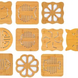 10 PCS Openwork Wooden Coasters Cutlery Thickened Non Slip Pan Dish Mats WOOD, (Random Pattern) Trivet-image-52