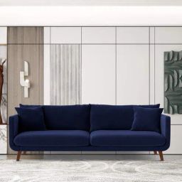 casacraft from pepperfry Frejol Velvet 3 Seater Sofa In Navy Blue Colour-picture-29
