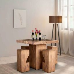 woodsworth from pepperfry Portland Solid Wood Bar Table Set in Natural Finish With 4 Stools-picture-21