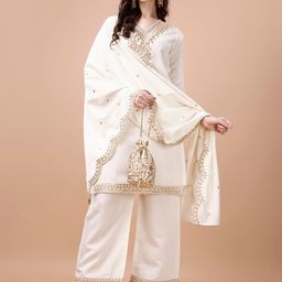 KALINI Ethnic Motifs Embroidered Regular Thread Work Kurta with Palazzo & Dupatta image 4