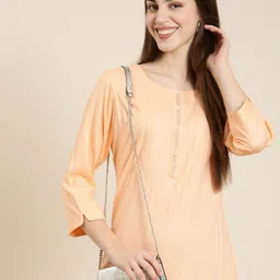 SHOWOFF Striped Embellished Straight Kurta-picture-21