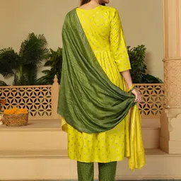 KALINI Ethnic Motifs Printed Thread Work  A-Line Kurta with Trousers And Dupatta image 2