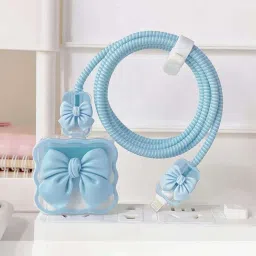 MK Mankrit Compatible for 18-20W 360 Degree Full Protection Cover (Spiral _ Blue) Cable Protector-image-59