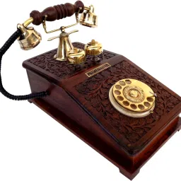 SHEESHAM WOOD MADE VINTAGE ROTARY DIALLER WELL CARVED TELEPHONE Corded Landline Phone-35