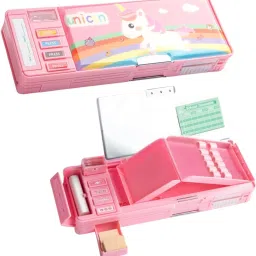 Plastic unicorn Compass Multifunctional Pencil Box for Kids Magnetic Compass Box UNICON Art Plastic Pencil Box-picture-0