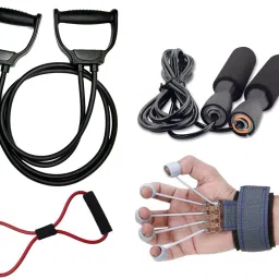 Combo of Double Toning Tube, Skipping Rope, Resistance Tube and Finger Exerciser Fitness Accessory Kit Kit-22