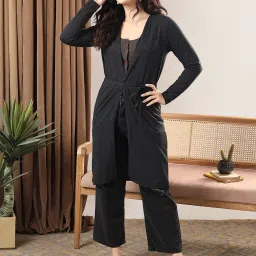 Women Longline Full Sleeve Black Shrug-image-57