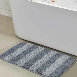 Dark Grey Geometric Polyester 24x16 Inches AntiSkid Bath Mat by Obsessions-picture-46
