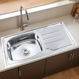 42x20x9 Premium Stainless Steel Round Single Bowl Kitchen Sink with Drainboard (Premium Range) 42x20x9 Inches Vessel Sink-image-46