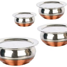 Stainless Steel Storage Bowl serving Handi/tableware/storage containers/bakeware/ dinner set/ kitchen set steel item for home appliances and kitchen serving cooking combo set with lid/cover/dhakkan/ storage container copper handi /URLI set fruit and salad bowl Cookware set Stainless Steel Handi Set Copper Bottom handi set of 5 Cookware/ Container/pot pan/patila/bhagona/Serving bowl/biryani cook & serve Set With Lids (Stainless Steel, Copper, Bottom) Stainless Steel Serving Bowl-11